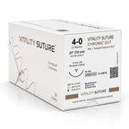Chromic Gut Suture 4-0, 27" Thread with 13mm, 3/8 Reverse Cutting Needle. Brown. - Vitality™(Box of 12)