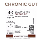 Chromic Gut Suture 4-0, 27" Thread with 13mm, 3/8 Reverse Cutting Needle. Brown. - Vitality™(Box of 12)