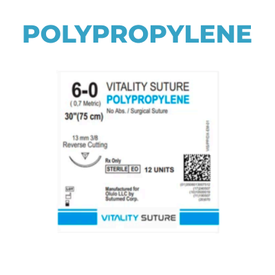 Polypropylene Suture 6-0, 30" Thread with 13 mm, 3/8 Reverse Cutting Needle. Blue. Suture Cover.