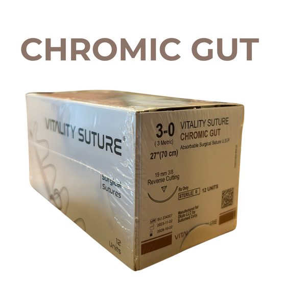 3-0 Chromic Gut Oral Surgery Suture 19mm 3/8 Reverse Cut 27"