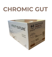 Chromic Gut Suture 4-0, 27" Thread with 19mm, 3/8 Reverse Cutting Needle. Brown. - Vitality™(Box of 12)