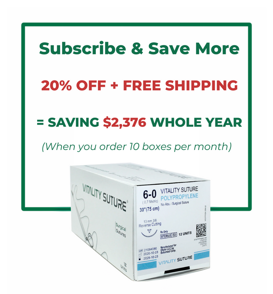 Polypropylene Suture 6-0, 30" Thread with 13 mm, 3/8 Reverse Cutting Needle. Blue. Suture Box.