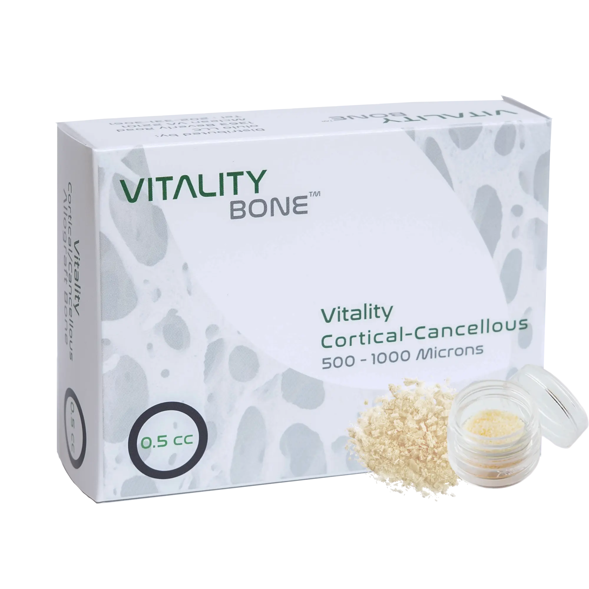 Vitality™ 0.5 CC Mineralized 70/30 Cortical Cancellous Mix 500- 1000 Micron Allograft Bone